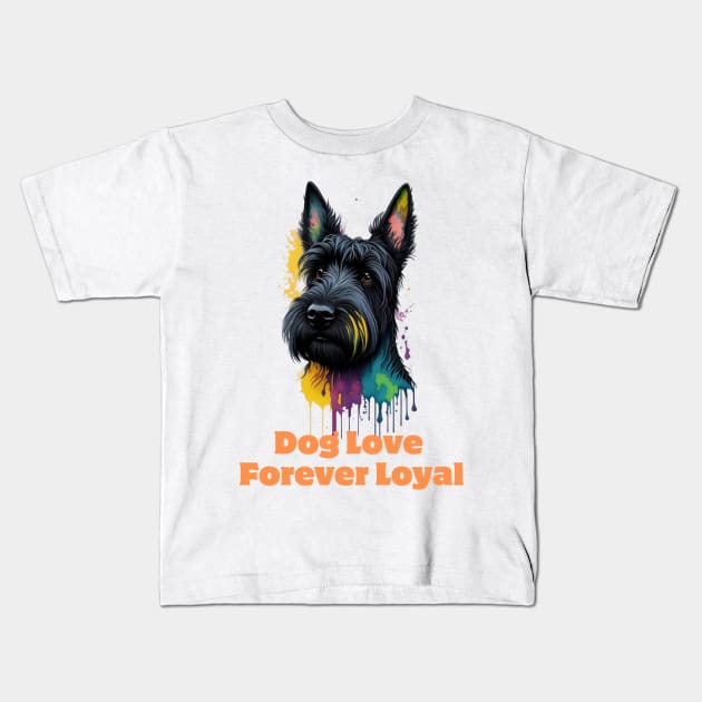 Cute Colorful Scottish Terrier Dog Head Kids T-Shirt by Pet T-Shirt Designs